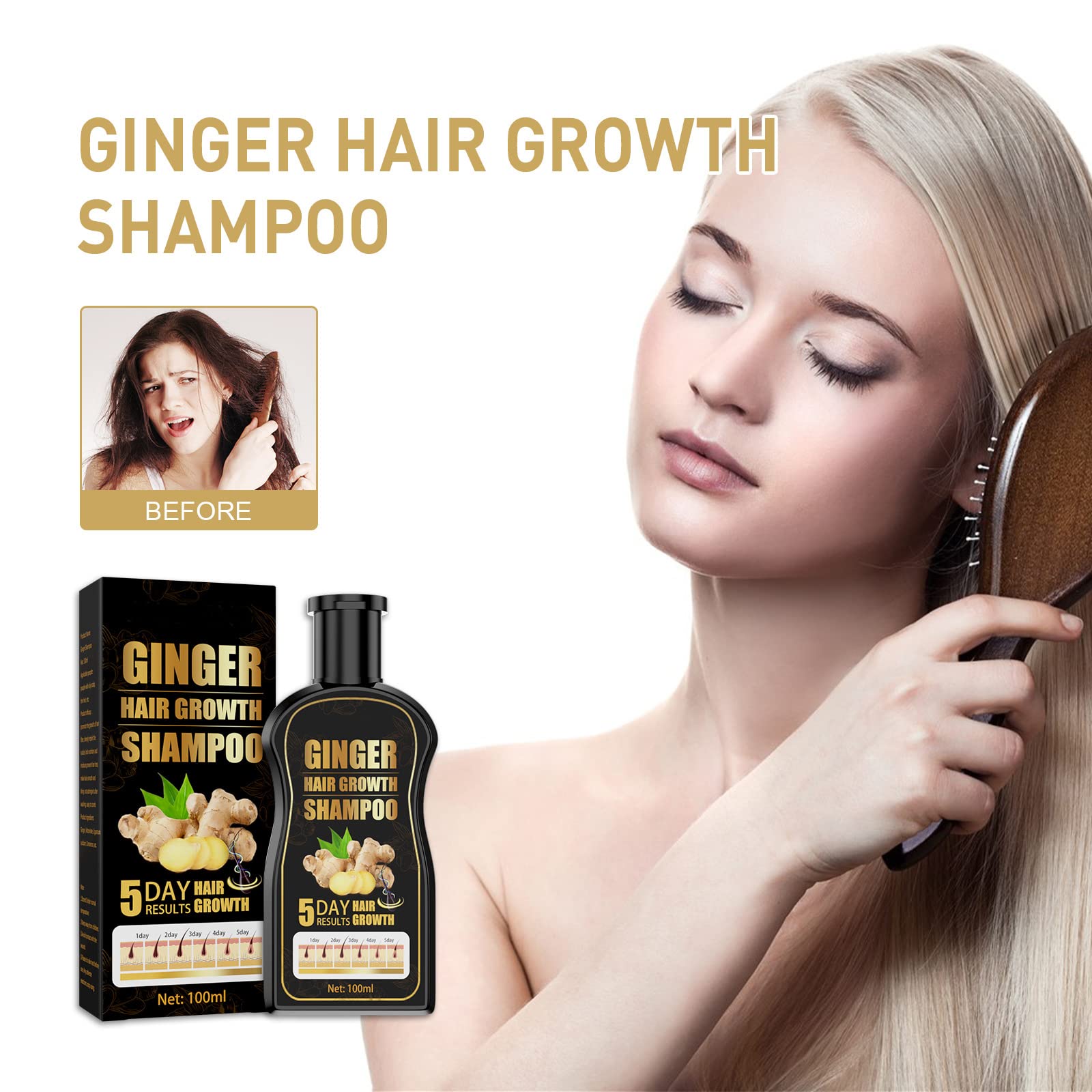 Natural Organic Ginger Shampoo Promotes Hair Growth, Anti-dandruff & Anti-itching for Hair Loss Women & Men (1pcs)