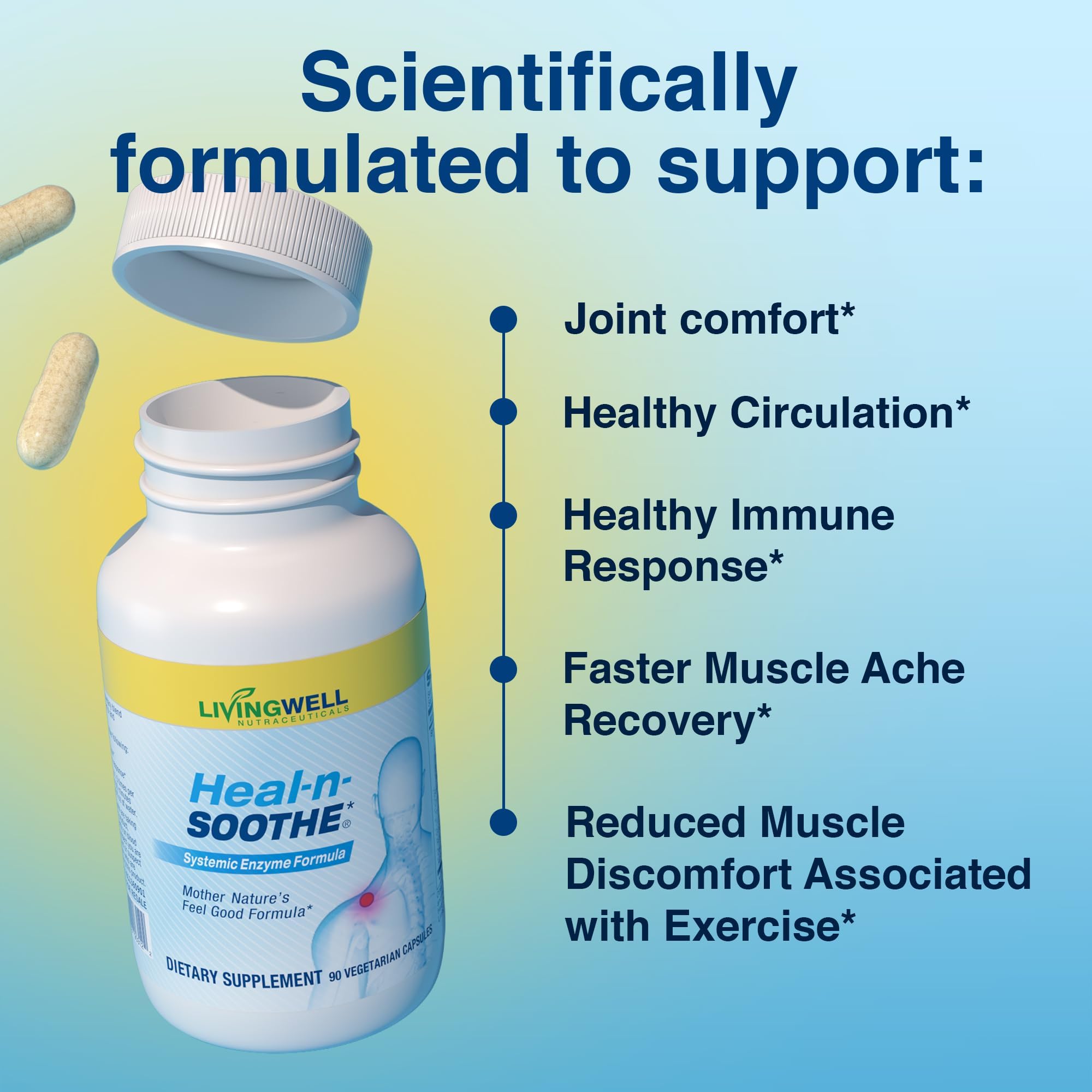 HEAL-N-SOOTHE Proteolytic Systemic Enzymes – Joint Supplement with Bromelain, Papain, Boswellia – Joint Mobility, Muscle Flexibility, Protein Digestion, Circulatory & Immune Health - 90 Count (1 Pack)