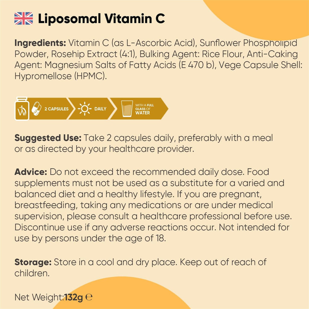 Premium Liposomales Vitamin C - 180 vegane Kapseln mit 1000mg reinem Vitamin am Tag - Laborgeprüft in Deutschland - 100% Natürliche Liposomal Vitamine für Jung & Alt - Mit Hagebutte