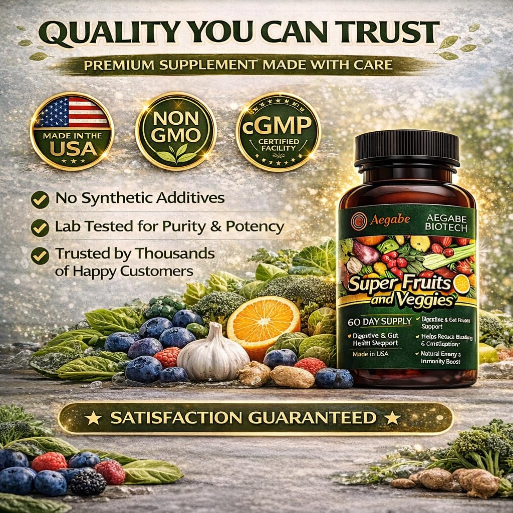 Super Fruits and Veggies Supplement,36 Fresh Veggies & Fruits,Balance of Nature Daily Nutritional Supplement for Digestive Health & Constipation Relief,60-Day Supply,Made in USA