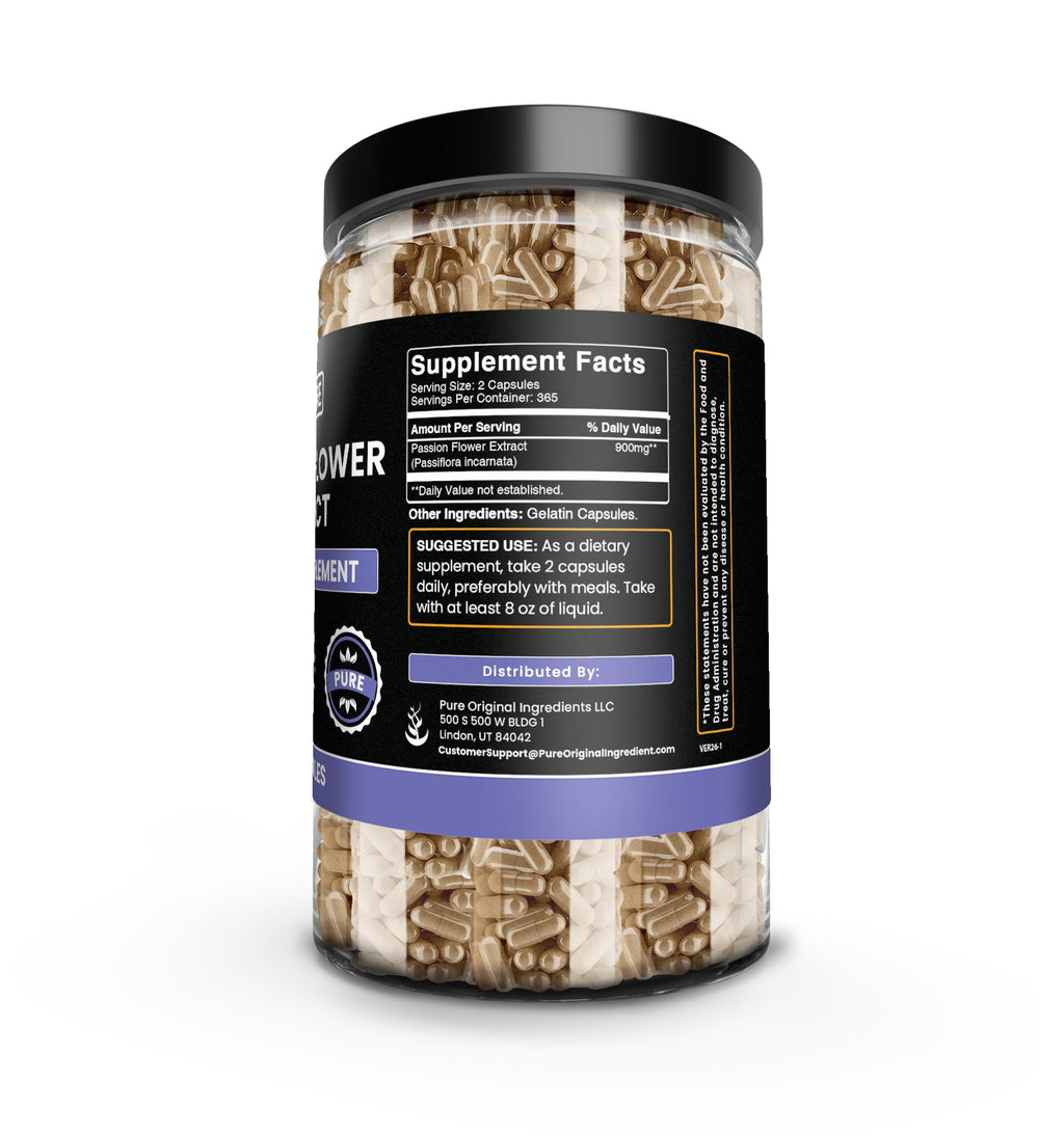 PURE ORIGINAL INGREDIENTS Passion Flower Extract (730 Capsules) No Magnesium Or Rice Fillers, Always Pure, Lab Verified
