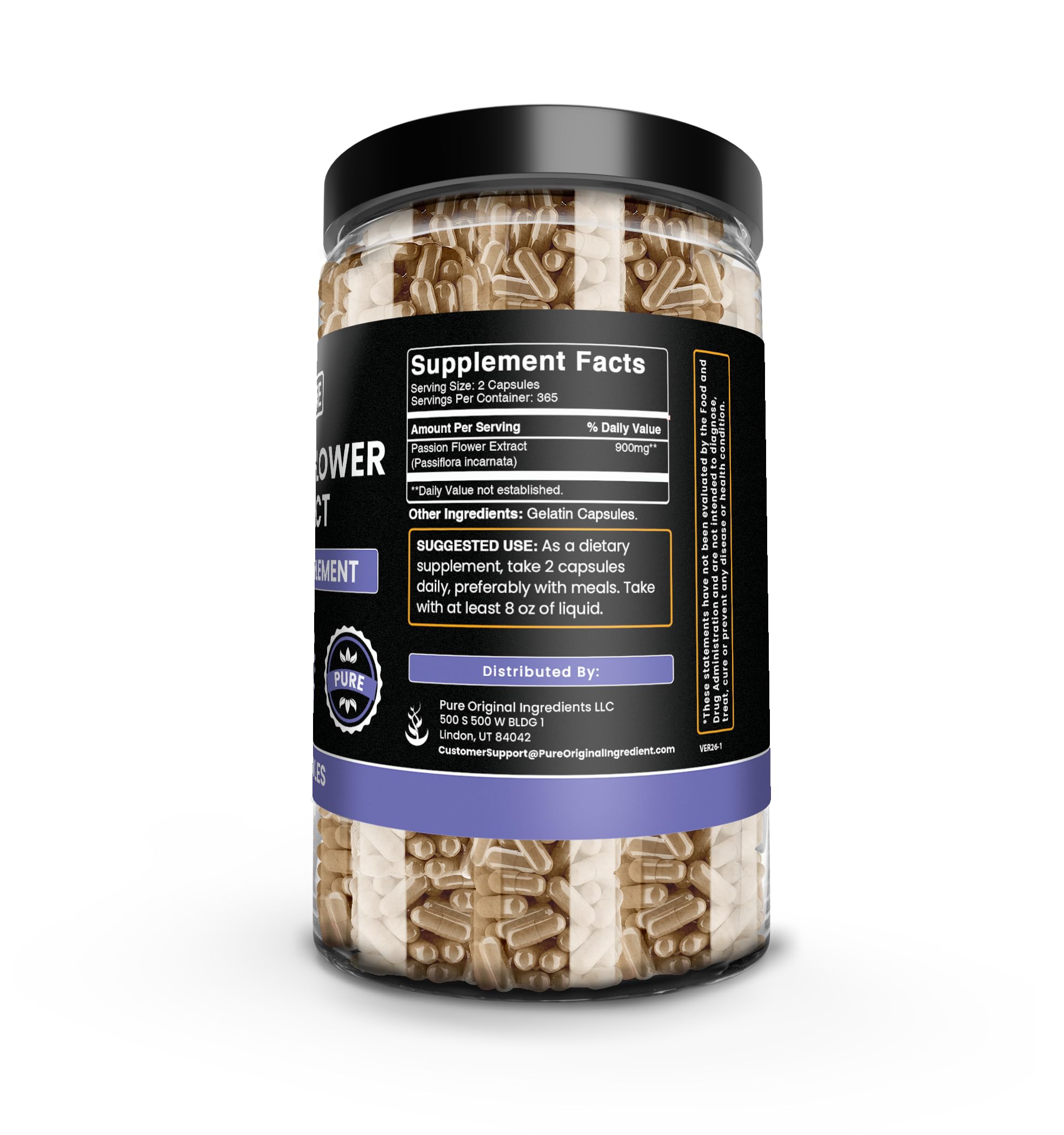 PURE ORIGINAL INGREDIENTS Passion Flower Extract (730 Capsules) No Magnesium Or Rice Fillers, Always Pure, Lab Verified