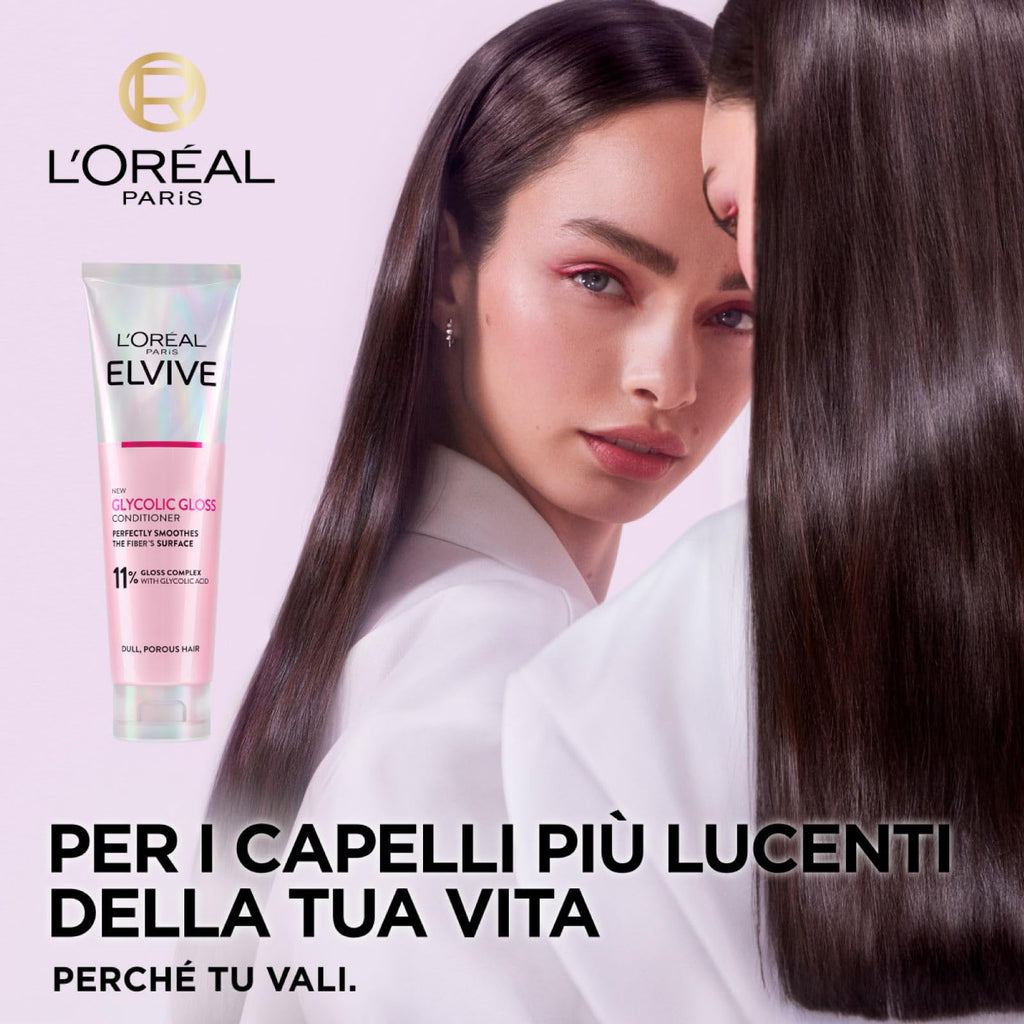 L'Oréal Paris Elvive Glycolic Gloss Glycolic Acid Hair Set with Conditioner 150ml + 5 Minute Lamination Treatment for Dull and Porous Hair 200ml - 2 Bottles