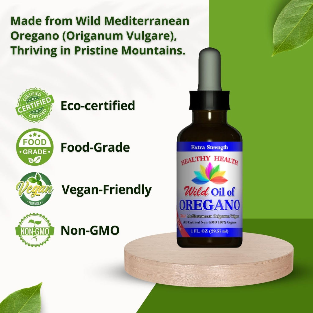 Healthy Health Oregano Oil - Wild Mediterranean - ECO Certified Organic Extra Strength 83% Carvacrol, Liquid, Immune Support, Vegan, Aceite de Oregano, Non GMO 1 fl. OZ