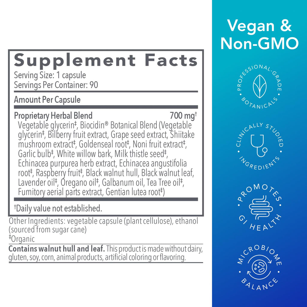 Biocidin Capsules - Biofilm Disruptor & Gut Cleanse Detox - Microbial Balance, Biofilm Defense & Immune Support - Professional-Grade 18-Botanical Herbal Supplement for Women & Men (90 Capsules)