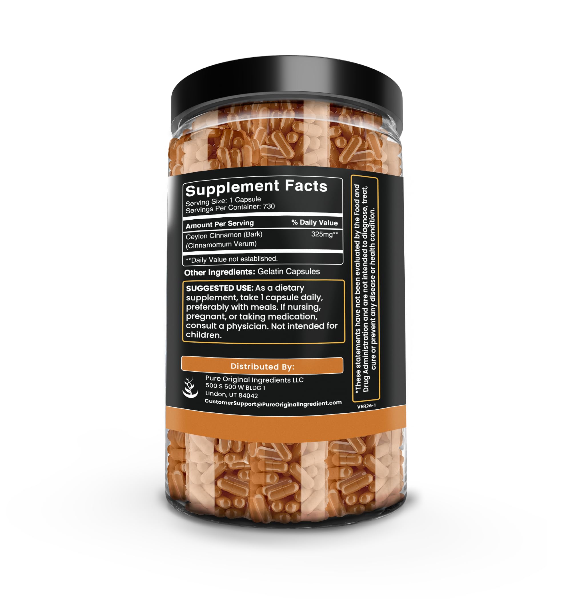 PURE ORIGINAL INGREDIENTS Ceylon Cinnamon (730 Capsules) No Magnesium or Rice Fillers, Always Pure, Lab Verified
