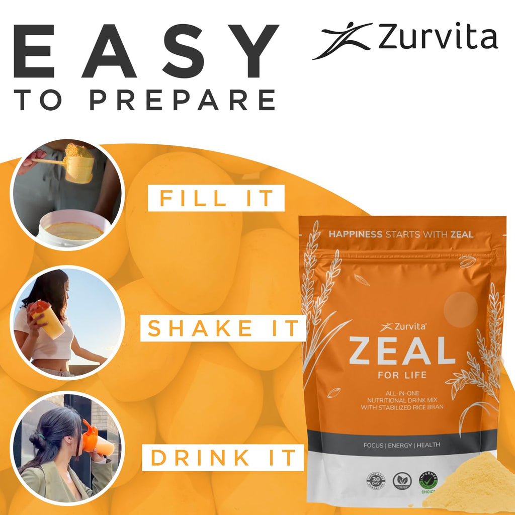 Zurvita - Zeal for Life Wellness Drink Mix - Classic Mango Flavor - Gluten-Free, Vegan, with Biotin, Vitamins and Minerals for Health - 10 Packets
