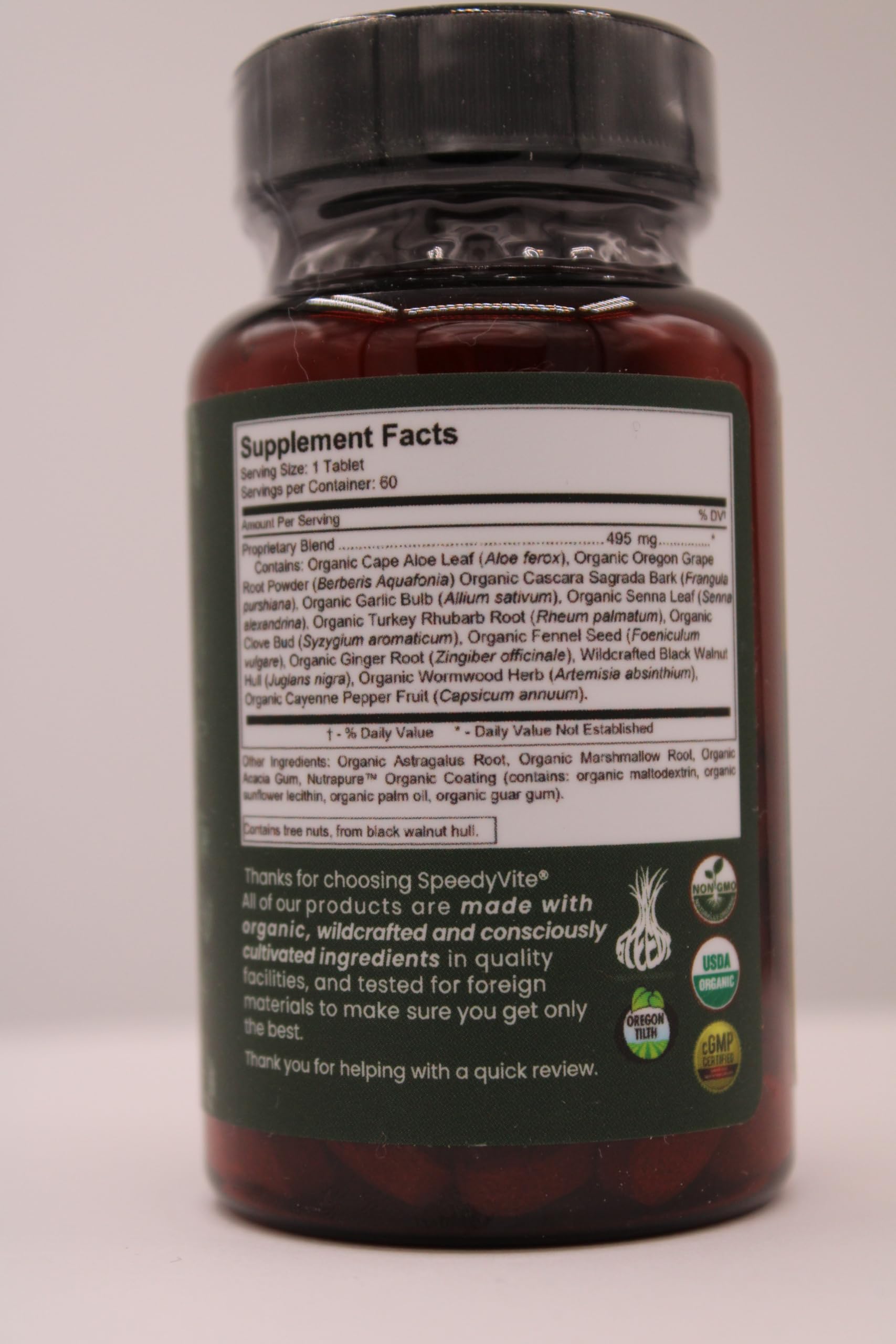 SpeedyVite® Organic Colon Cleaner Full Strength - (60 Veg Tablets) with Organic Cascara Sagrada bark, Oregon Grape Root, Turkey Rhubarb, Ginger & Fennel. Natural Supplement - Supports Bowel Function*