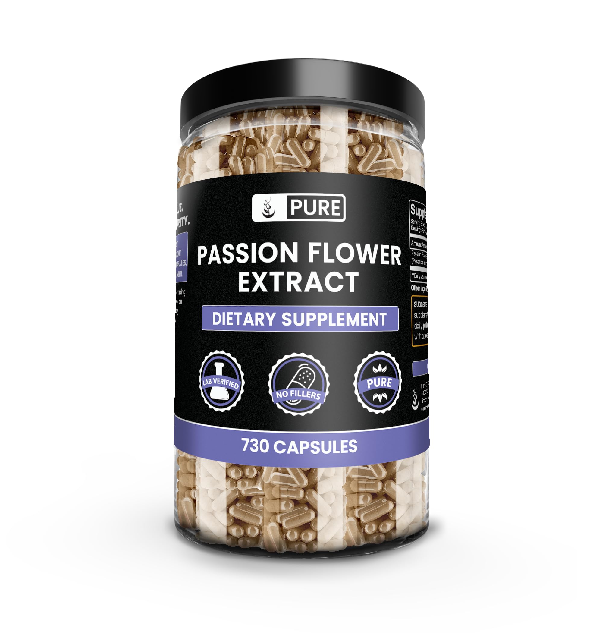 PURE ORIGINAL INGREDIENTS Passion Flower Extract (730 Capsules) No Magnesium Or Rice Fillers, Always Pure, Lab Verified