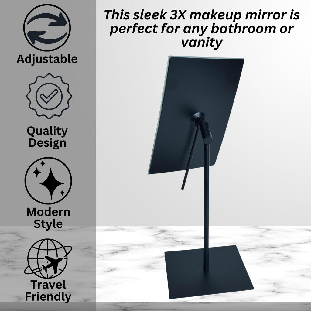 JERDON Rectangular Tabletop Makeup Mirror - 3X Magnification with Polished Stainless Steel Finish - 5-inch by 8-inch Vanity Mirror – Pivot Adjustment - Model JP358C