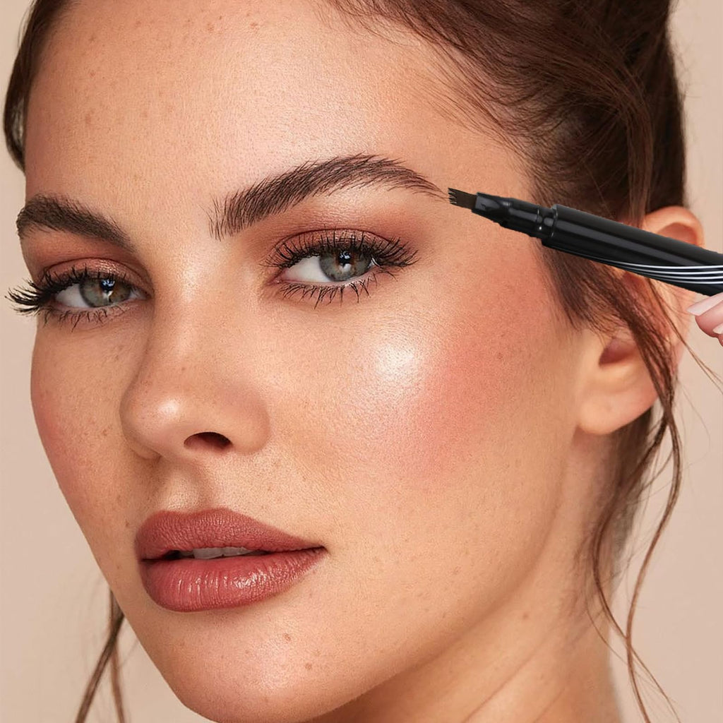 QIAWES Waterproof Eyebrow Pen - Micro Tip Eyebrow Pencil, Liquid Eyebrow Fork Tip Pen, Microblading Eyebrow Pen, Creates Natural 3D Eyebrow Hair, Long Lasting (Coffee Brown)