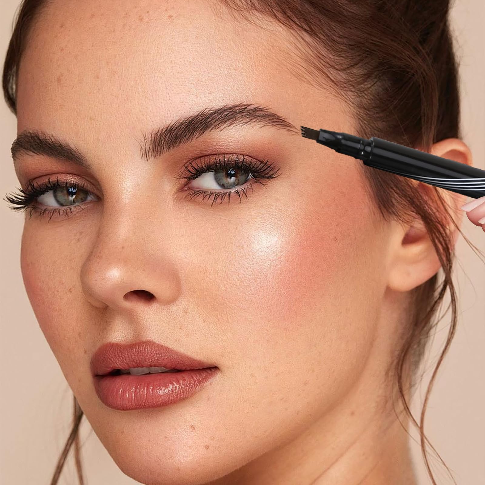 QIAWES Waterproof Eyebrow Pen - Micro Tip Eyebrow Pencil, Liquid Eyebrow Fork Tip Pen, Microblading Eyebrow Pen, Creates Natural 3D Eyebrow Hair, Long Lasting (Coffee Brown)