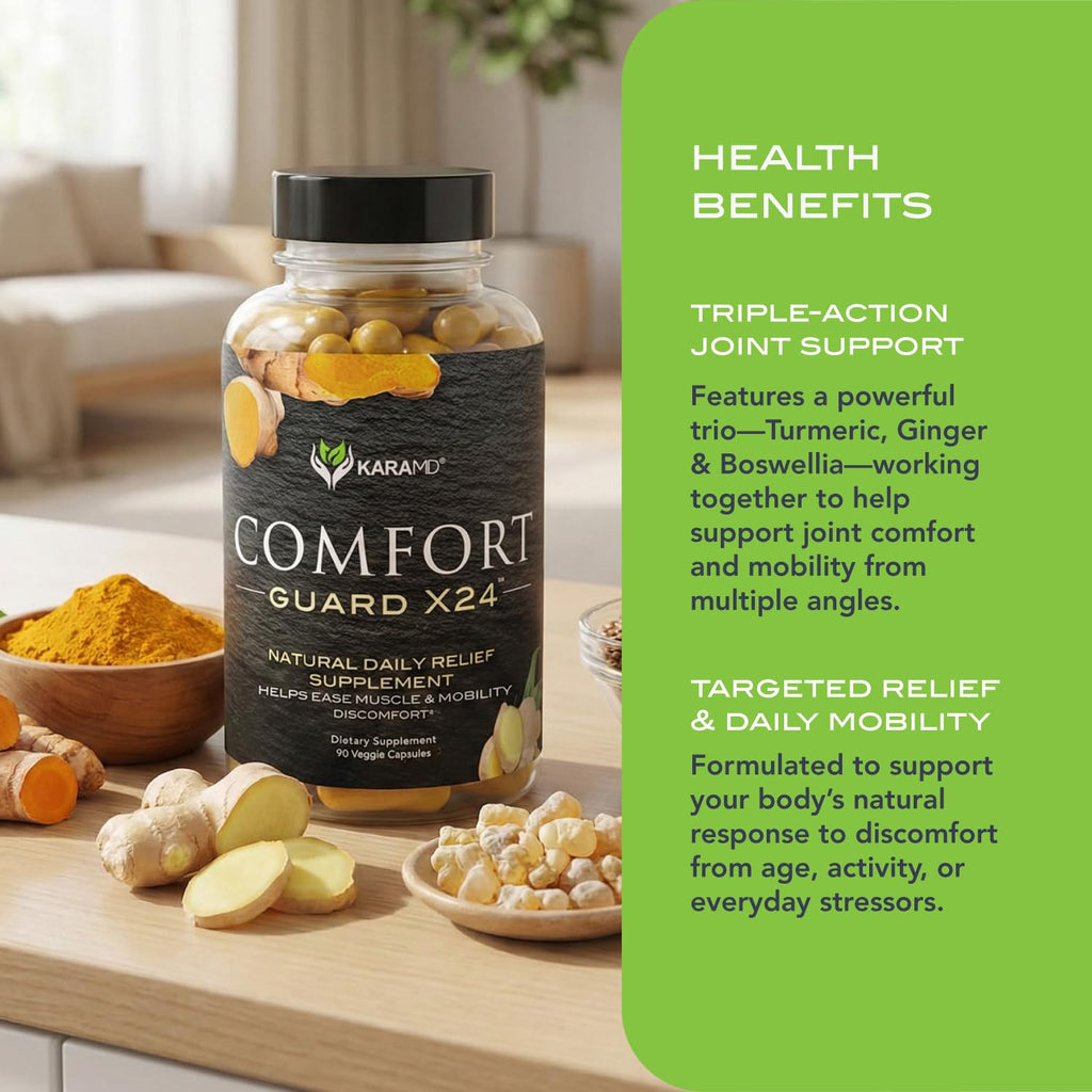 KaraMD Comfort Guard X24 | Joint & Movement Support Supplement | Turmeric Curcumin, Boswellia & Ginger | Ease Muscle Discomfort & Joint Stiffness | Non-GMO, Gluten Free & Vegan Friendly (30 Servings)