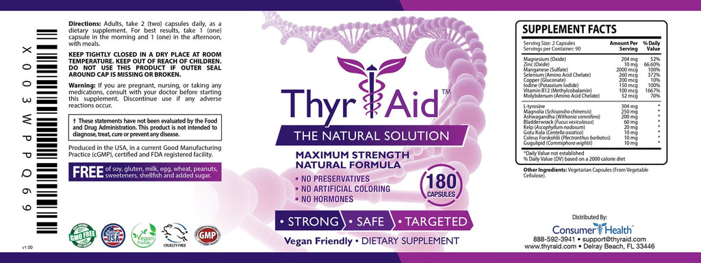 ThyrAid: Best Thyroid Support Supplement - Boosts Metabolism & Energy Levels and Maintains Healthy Weight - Supports Healthy Thyroid Function -Vegan friendly Formula - 2 Bottles (2 Months Supply)