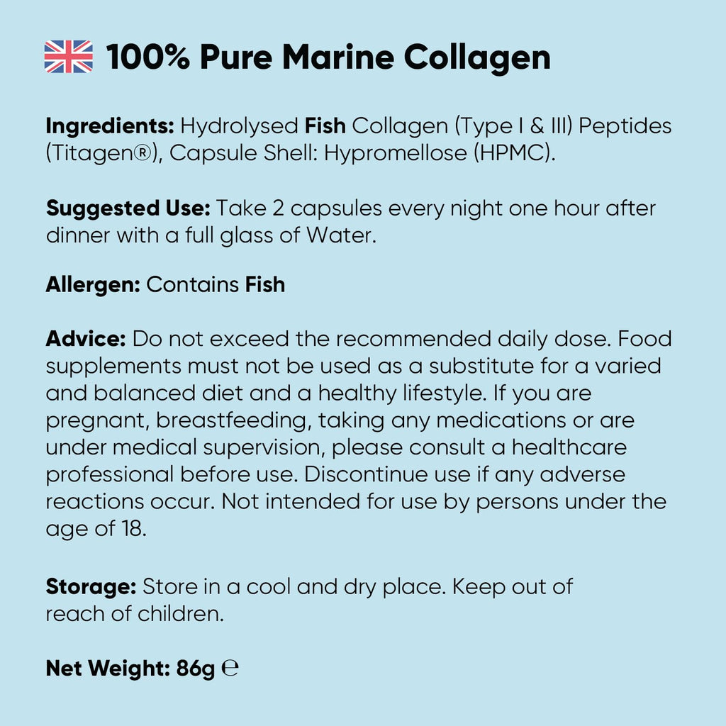 Pure Marine Collagen Capsules - 120 Capsules - 1200mg - 2 Months Supply