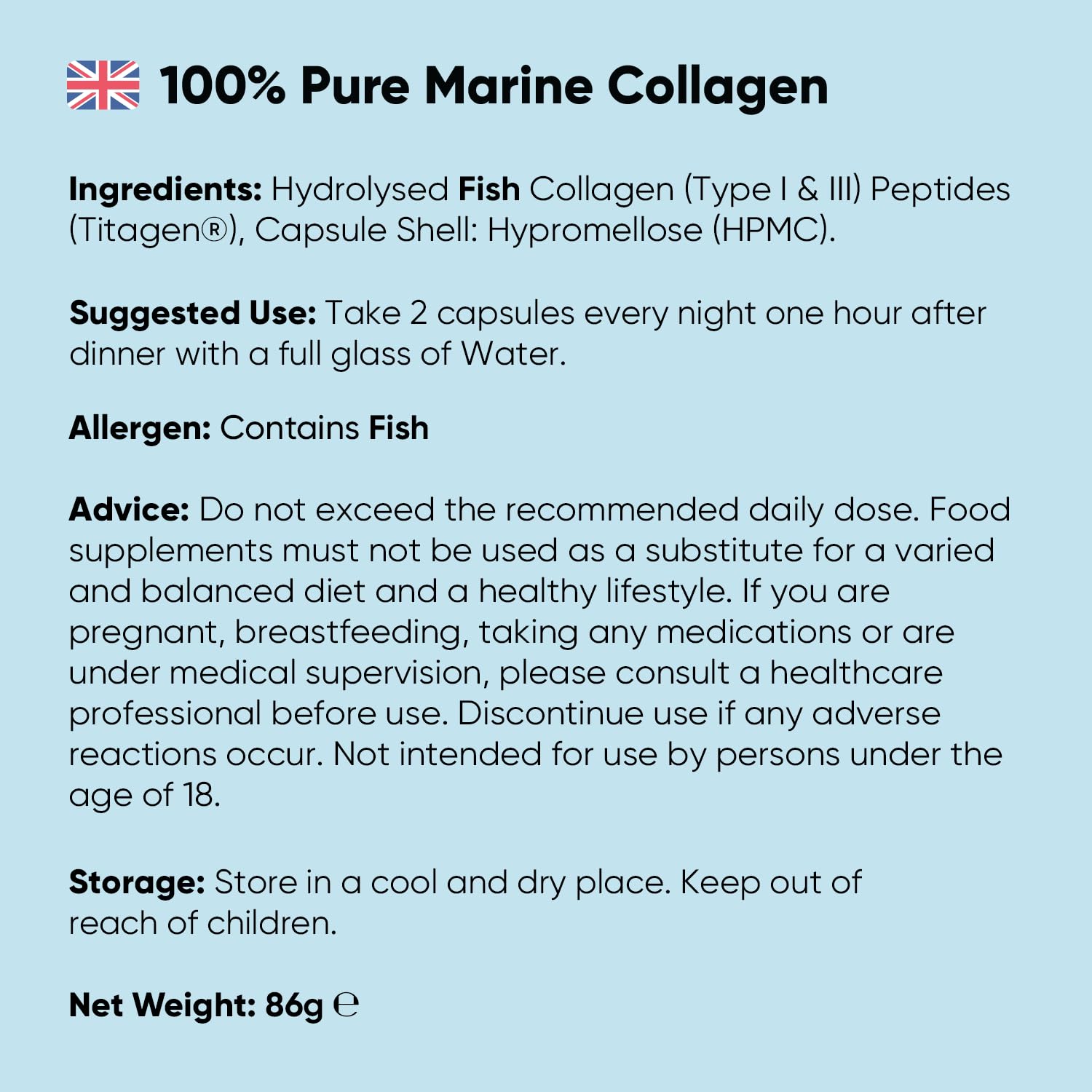 Pure Marine Collagen Capsules - 120 Capsules - 1200mg - 2 Months Supply
