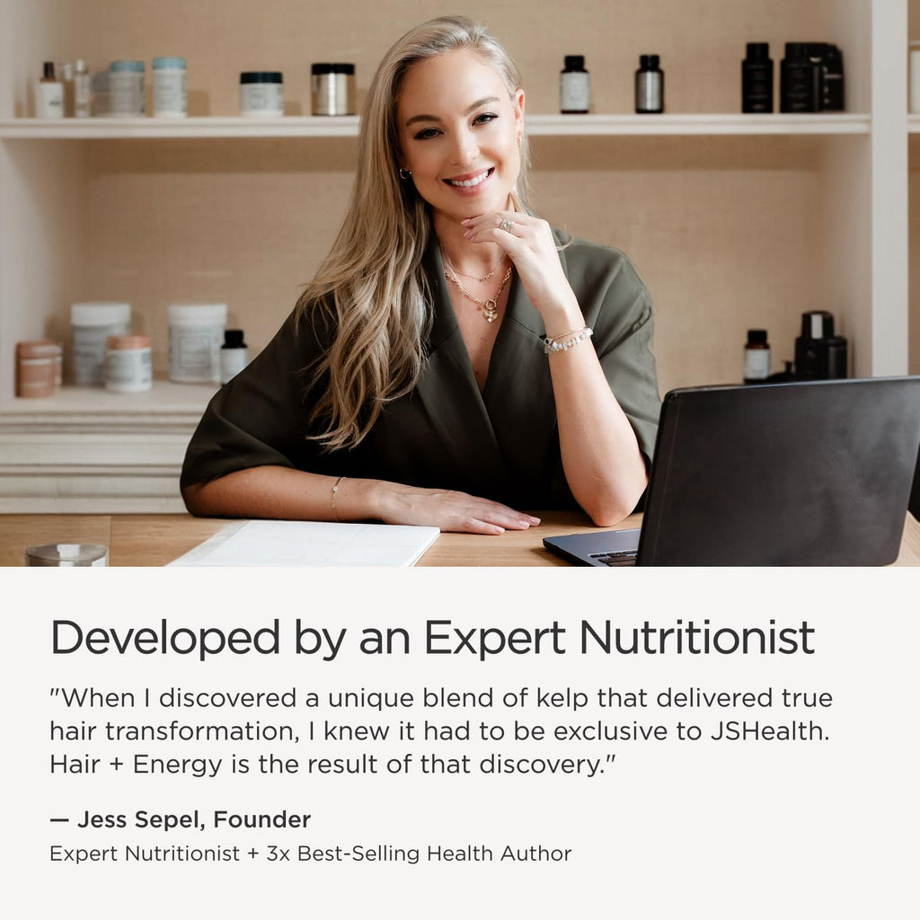 JSHealth Hair Growth Vitamins for Women. Hair + Energy with Kelp Iodine and Zinc. Supports Thickness, Strength, Energy. Nutritionist-Formulated (60 Capsules)