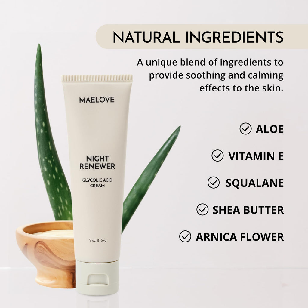 MAELOVE Night Renewer Night Cream with 2-in-1 Glycolic Acid Treatment, Unscented, For Sensitive Skin