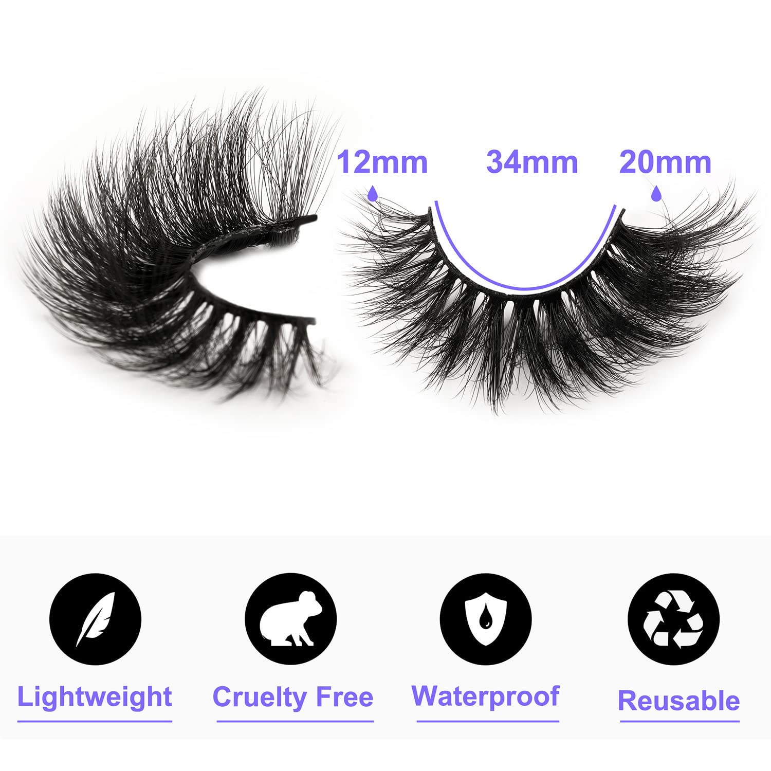 Mink Lashes 20mm 8D False Eyelashes Thick Volume Dramatic Cat Eye Lashes 7 Pairs Long Strip Wispy Lashes Pack