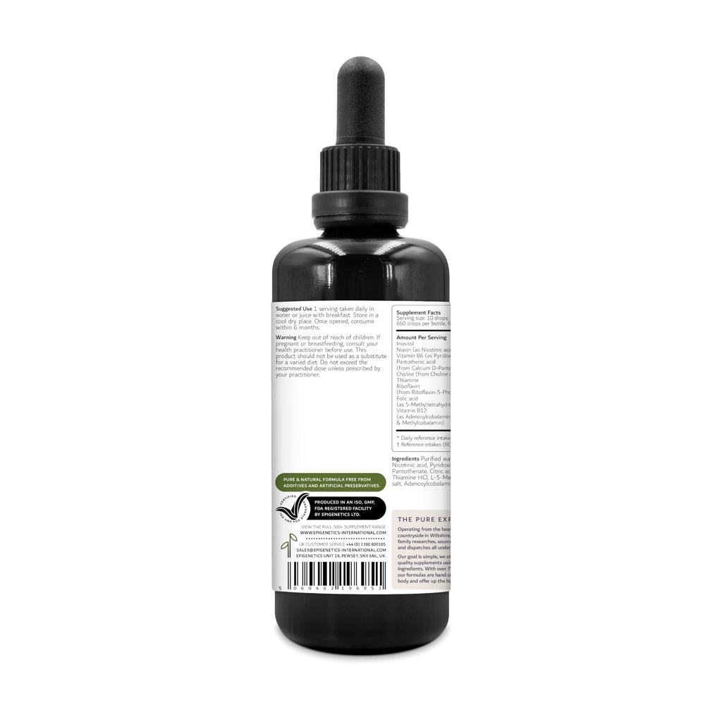Vitamin B Complex Liquid Drops 50ml | 2 Months Supply, 66 Servings. High Strength Vitamin B12 Methylcobalamin & Adenosylcobalamin, B1, B2, B3, B5, B6 with Choline, Folic Acid | UK Made & Vegan