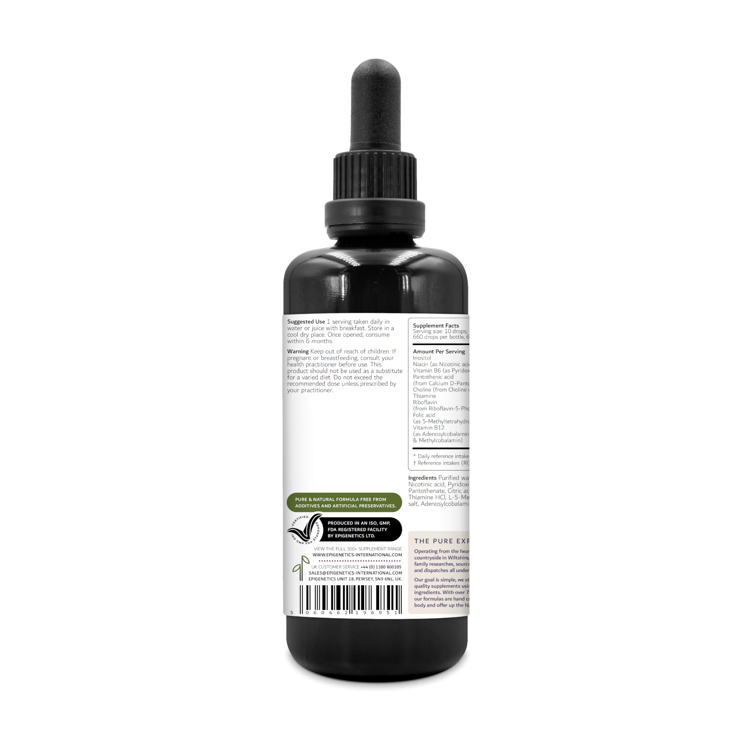 Vitamin B Complex Liquid Drops 50ml | 2 Months Supply, 66 Servings. High Strength Vitamin B12 Methylcobalamin & Adenosylcobalamin, B1, B2, B3, B5, B6 with Choline, Folic Acid | UK Made & Vegan