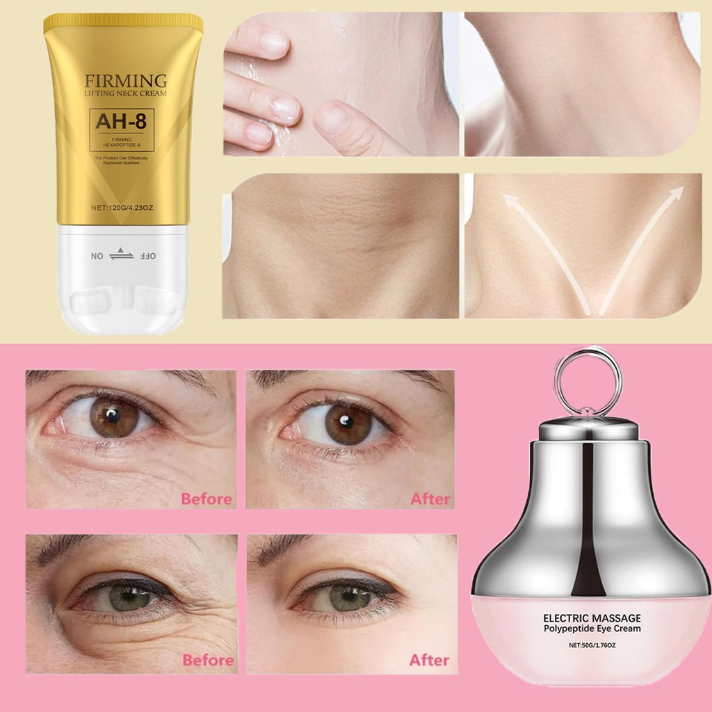 Neck Creams for Firming Roller,AH-8 Firming Neck Cream for Sagging Skin,Neck & Eye Care Set,Eye Cream for Dark Circle and Puffy Eye,Tightening & Reduce Double Chin,Skin Tightening Cream Body