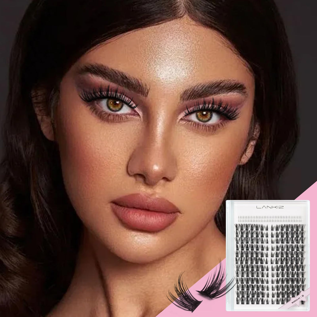 LANKIZ Manga Lashes Natural Look Lash Clusters Anime Lashes False Eyelashes Individual Lashes Extensions Korean Makeup Asian Fake Eyelashes Mink Wispy Fluffy Cluster Lashes