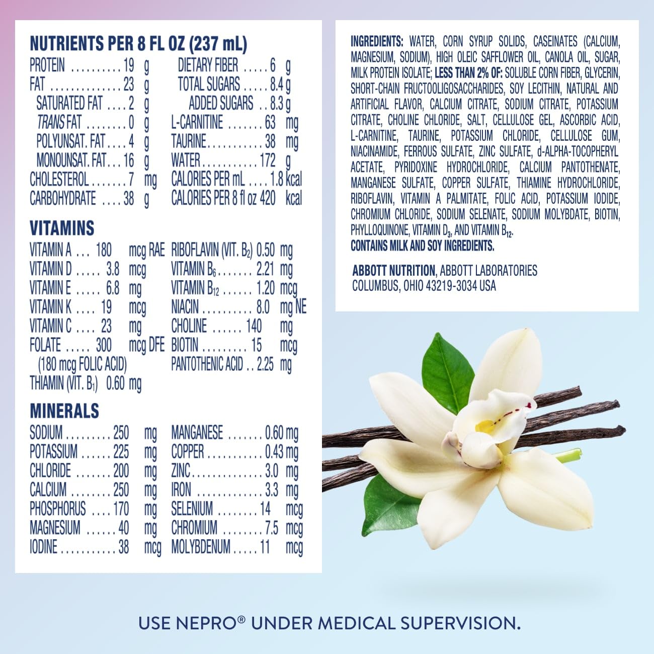 Nepro Nutrition Shake for People on Dialysis, 19g Protein, 420 Calories, Vanilla, 8 fl oz, Pack of 16