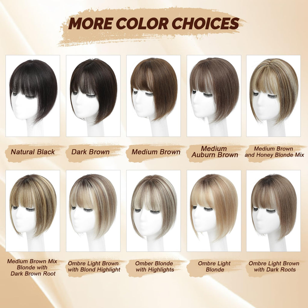 UIPEUBO Hair Toppers for Women Real Human Hair Toppers with Thinning Hairpieces for Women with Bangs 10 Inch Human Hair Topper for Cover Gray Roots (2T613#)