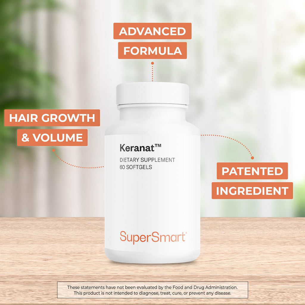 Supersmart - Keranat (Advanced Formula with Biotin) - Hair Supplement for Volume & Growth - Hair Loss Vitamins | Non-GMO & Gluten Free - 60 Softgels
