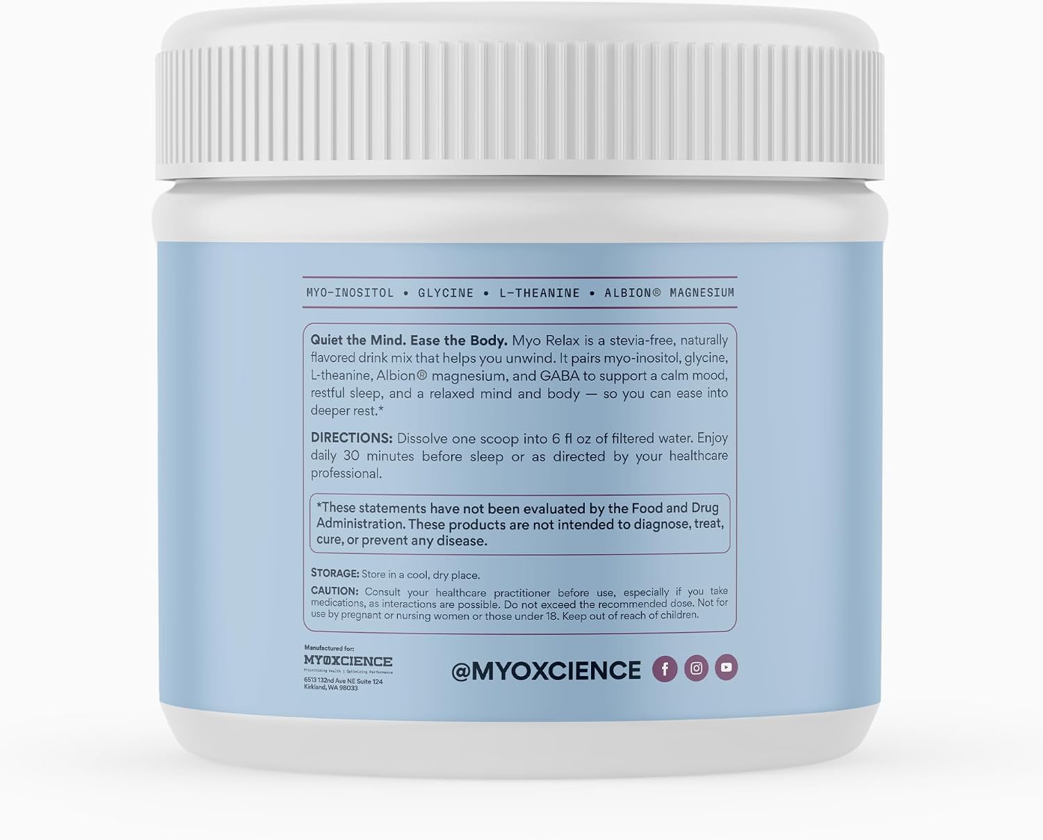 MYOXCIENCE Myo Relax & Calm | Myo-Inositol, L-Theanine, Taurine, Magnesium & GABA | Supports Sleep, Neurotransmitter & Hormone Support (MIXED BERRY Flavor) (45 Servings)