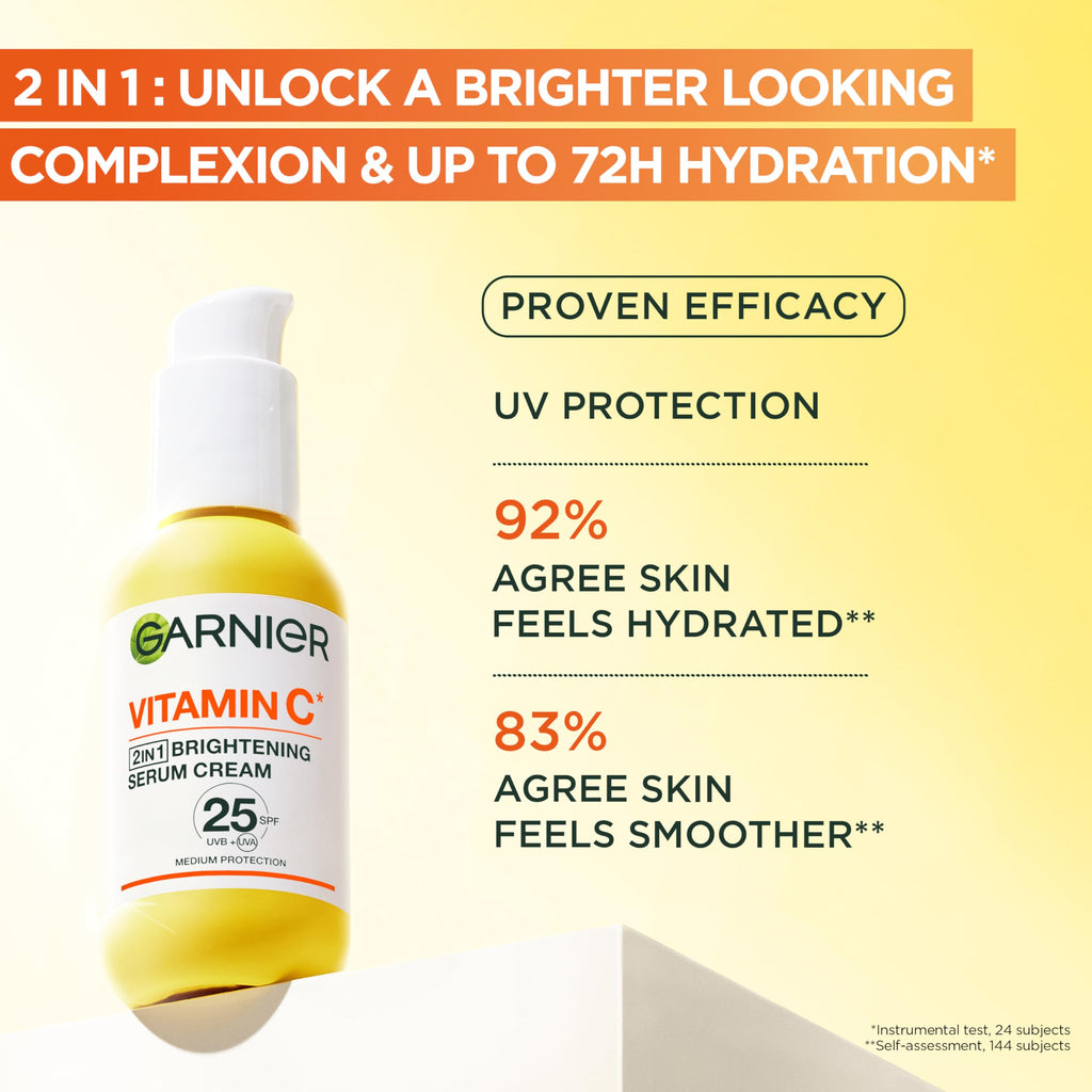 Garnier Vitamin C* Serum Cream, Brightening Face Moisturiser, SPF25, 50ml