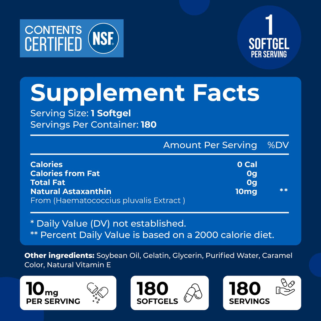 We Like Vitamins Astaxanthin 10mg Softgel - Highly Potent Astaxanthin Supplements from Haematococcus Pluvialis - Improves Eye, Joint, Skin Health & Energy Levels - 180 Servings, 6 Month Supply