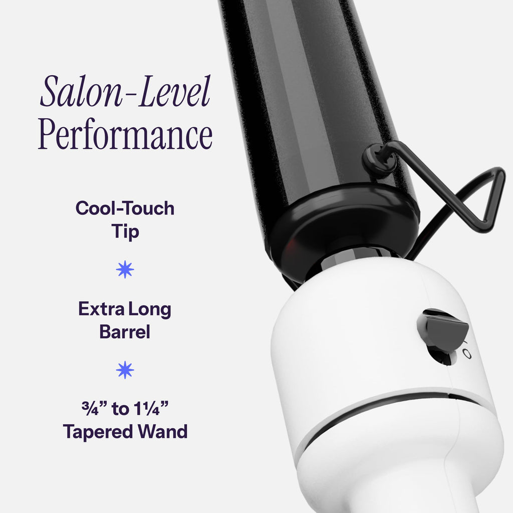 HOT TOOLS Professional Nano Ceramic Extra Long Tapered Curling Iron for Shiny Curls, 3/4 to 1 1/4 Inches