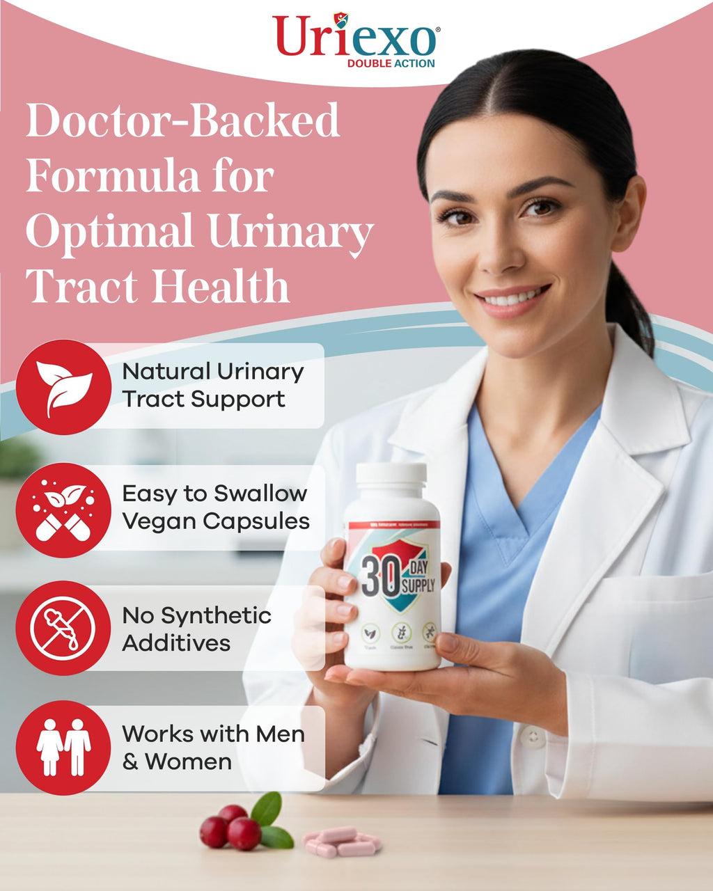 Uriexo Cranberry PACs & D-Mannose for Urinary Tract Health, 30-Day Supply