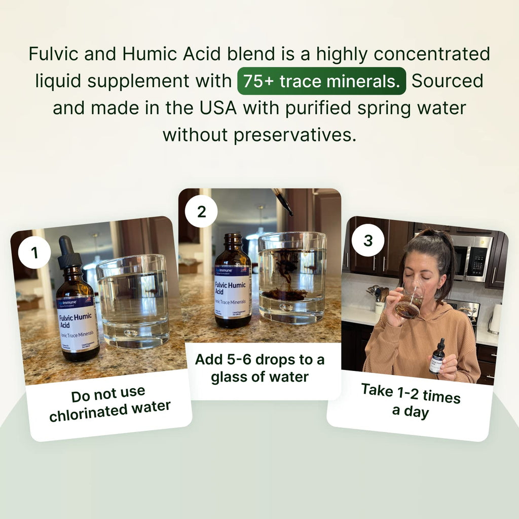 Fulvic Humic Acid 75 + Ionic Trace Minerals - Plant Derived in USA - Fulvic Acid Minerals Concentrate for Energy, Gut Health and Hydration- 1 gram of Liquid Supplement per Serving - 2 oz.