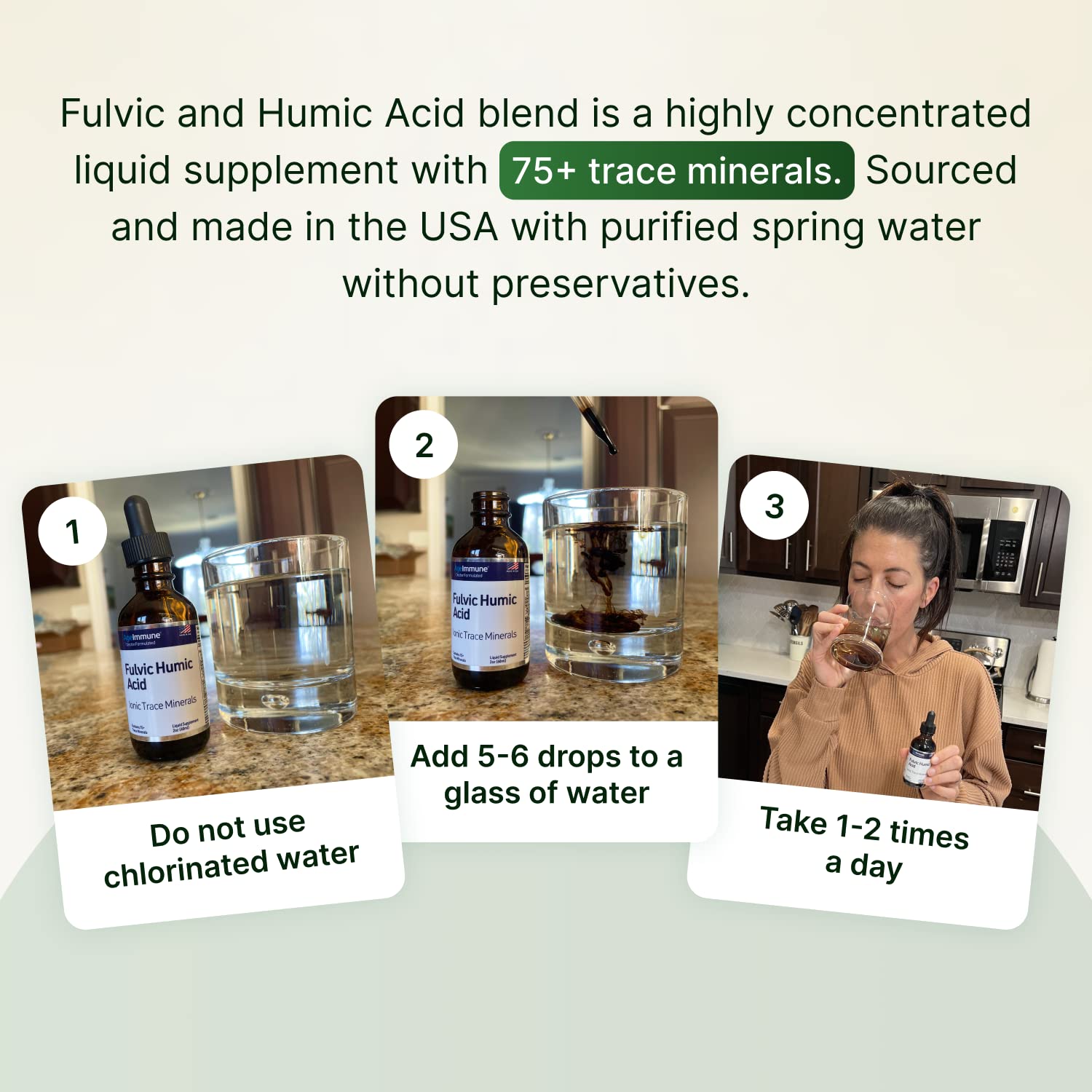 Fulvic Humic Acid 75 + Ionic Trace Minerals - Plant Derived in USA - Fulvic Acid Minerals Concentrate for Energy, Gut Health and Hydration- 1 gram of Liquid Supplement per Serving - 2 oz.