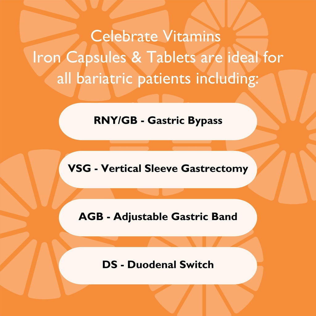 Celebrate Vitamins Iron Supplement with Vitamin C - 45mg Iron, 60mg Vitamin C, Bariatric Vitamins for WLS Patients, Vertical Sleeve & Gastric Bypass Surgery (90 Capsules)