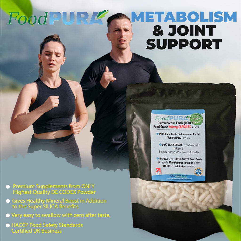 FoodPURA 365 X Food Grade Diatomaceous Earth Capsules (Codex) Pure White 94% Silica Fresh Water Sourced 600mg - Capsules, The SAFEST Way to take Supplements!