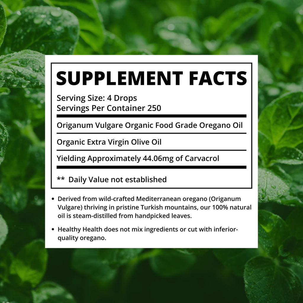 Healthy Health Oregano Oil - Wild Mediterranean - ECO Certified Organic Extra Strength 83% Carvacrol, Liquid, Immune Support, Vegan, Aceite de Oregano, Non GMO 1 fl. OZ