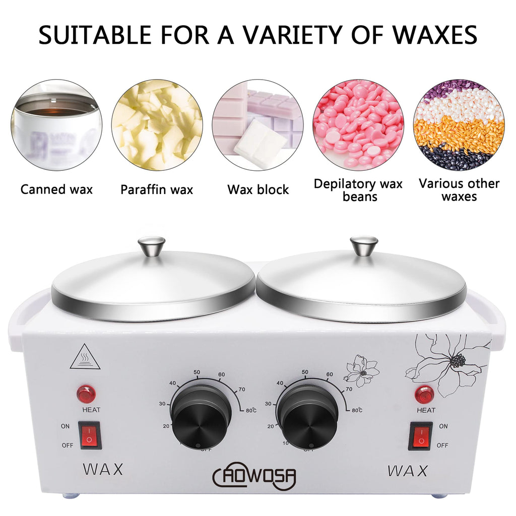 Double Wax Warmer Professional Electric Wax Heater Machine for Hair Removal, Dual Waxing Pot Paraffin Facial Skin Body SPA Salon Equipment with Adjustable Temperature Set