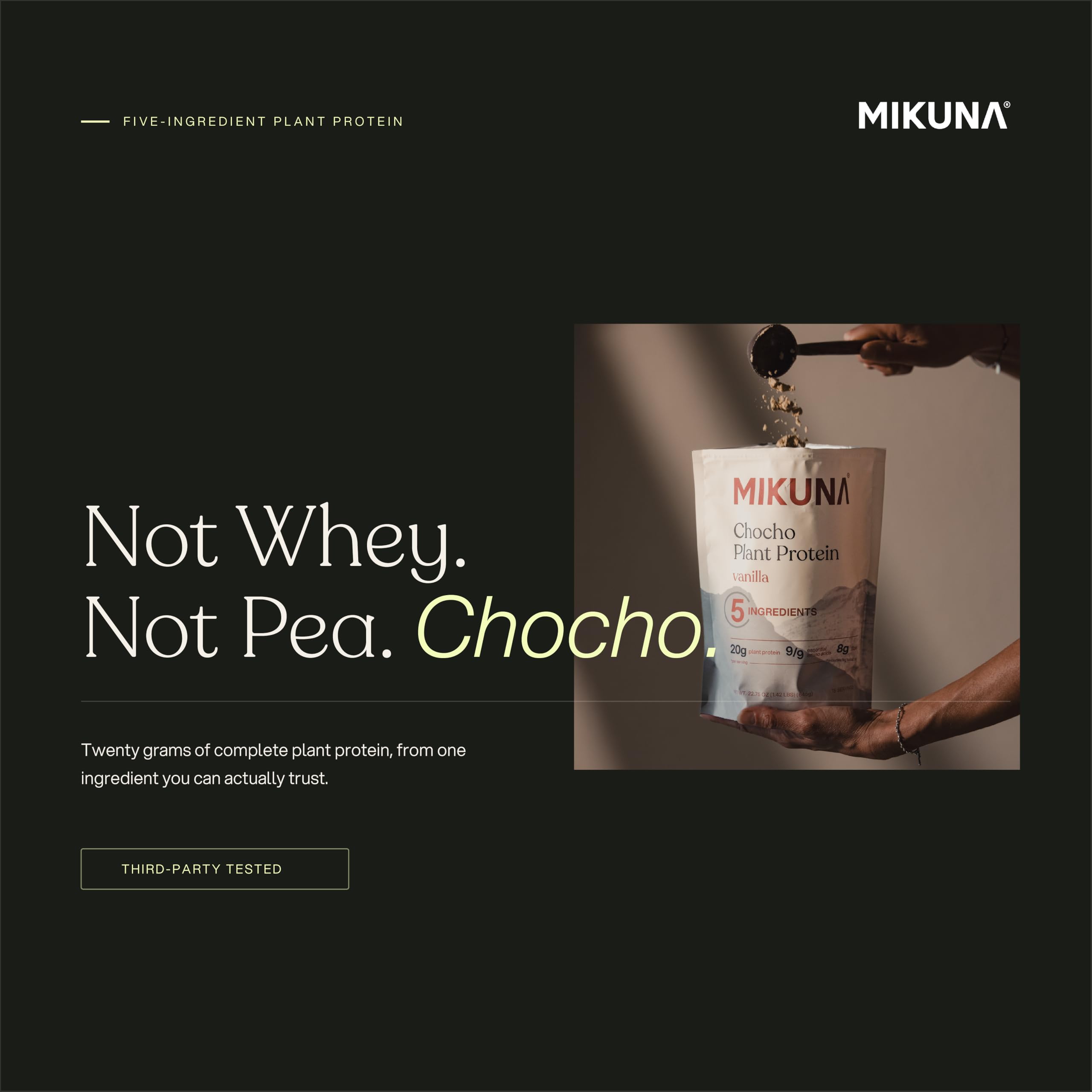 Mikuna Chocho Plant Protein Powder, Vanilla - 20g Protein, 8g Fiber - Third-Party Tested, Vegan, Lectin Free - 15 Servings