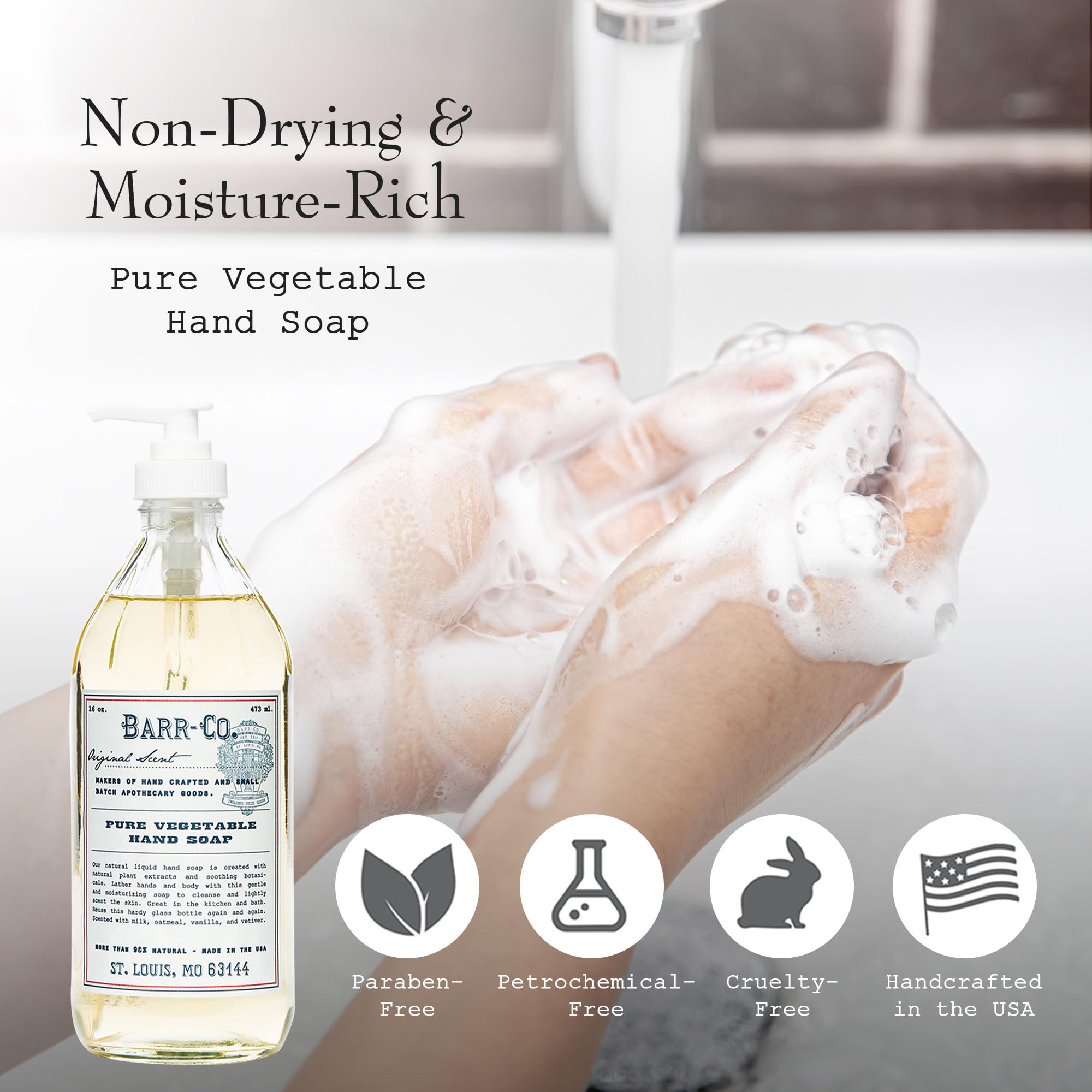 BARR-CO. Hand Soap – Natural Liquid Soap with Oat, Vanilla & Vetiver, Moisturizing Vegan Formula for Bathroom & Kitchen, Original Scent 16fl oz