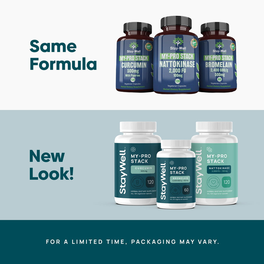 Stay-Well Naturals Spike Protein Supplement | Nattokinase 2000 FU 100mg, Bromelain 500mg, Curcumin 500 mg, 60 Day Supply | Full Protocol of Nattokinase Bromelain Curcumin (3 Bottle Set)