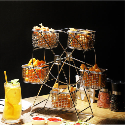 ASkinds Ferris Wheel Rotating Snack Serving Tray for French Fries, Fried Chicken, Dessert Carrier, Fried Food Display Stand for Carnival and Circus Theme Party Wedding Party Furnishing(Silvery)