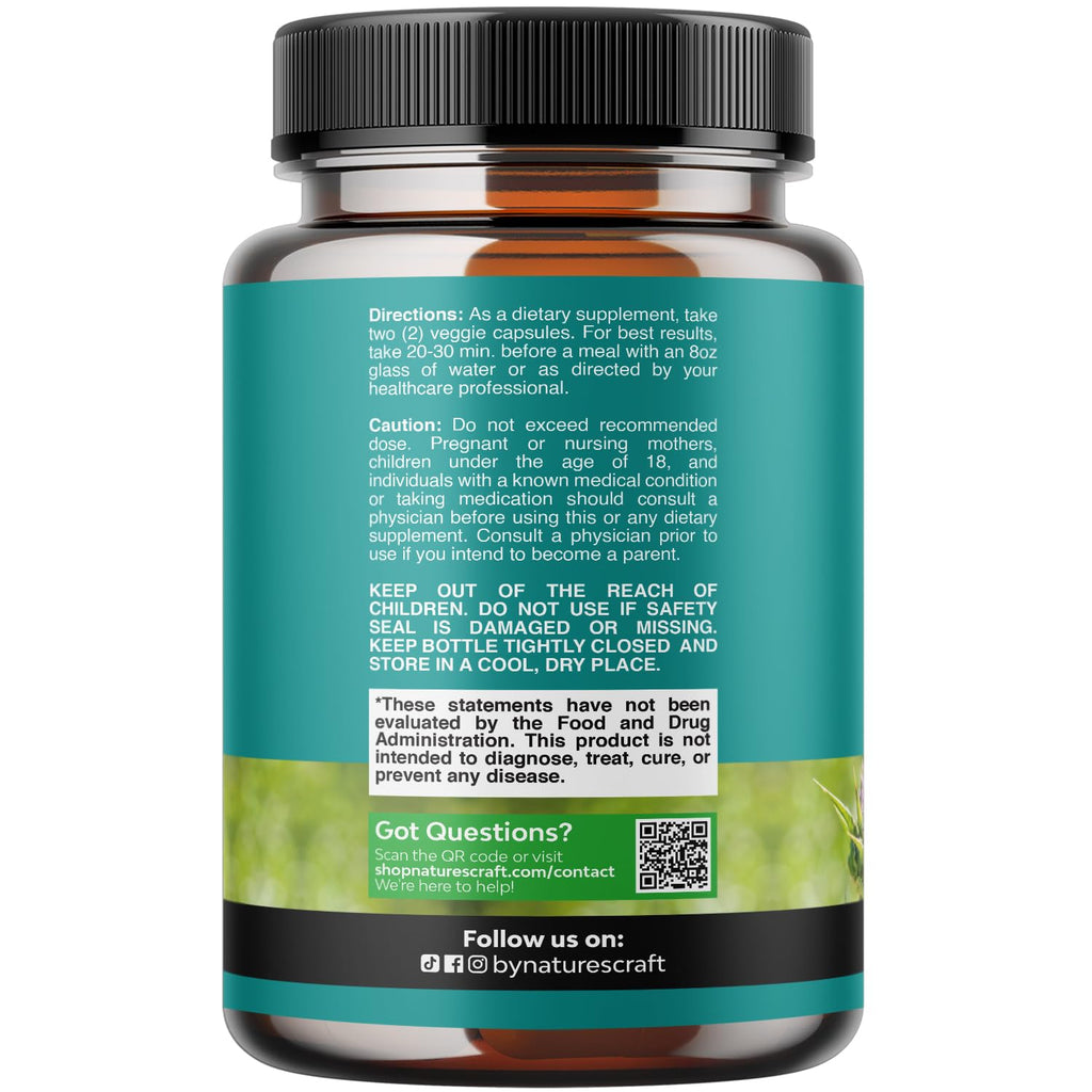 Natures Craft Liver Cleanse Detox & Repair - Herbal Liver Support Milk Thistle Supplement - Silymarin Milk Thistle Supplements with Dandelion Root, Choline, Beetroot & Artichoke Extract - 90 Count