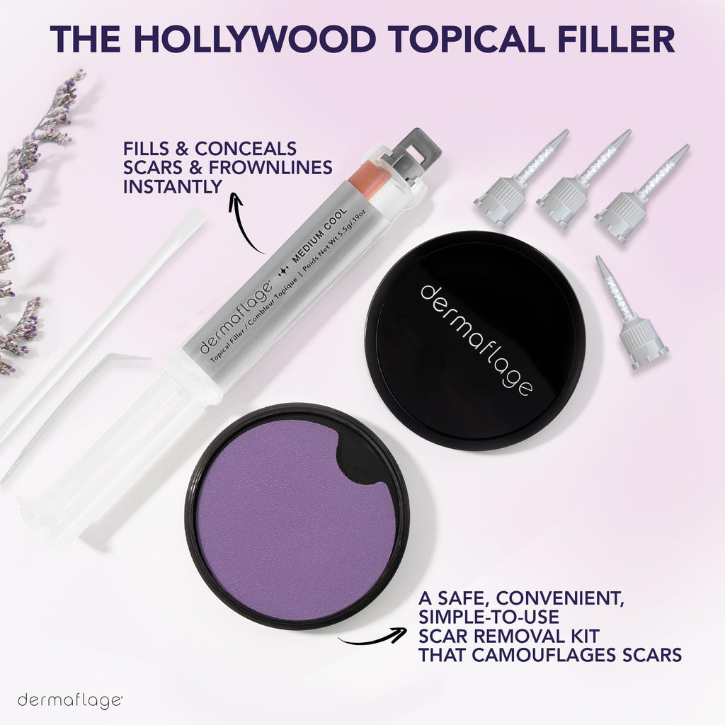 Dermaflage Scar Filler Kit - Medium Cool - Deep Scar Cover and Waterproof Concealer for Acne Scars Wrinkles, and Ice Pick Scars Makeup, 1 mo supply