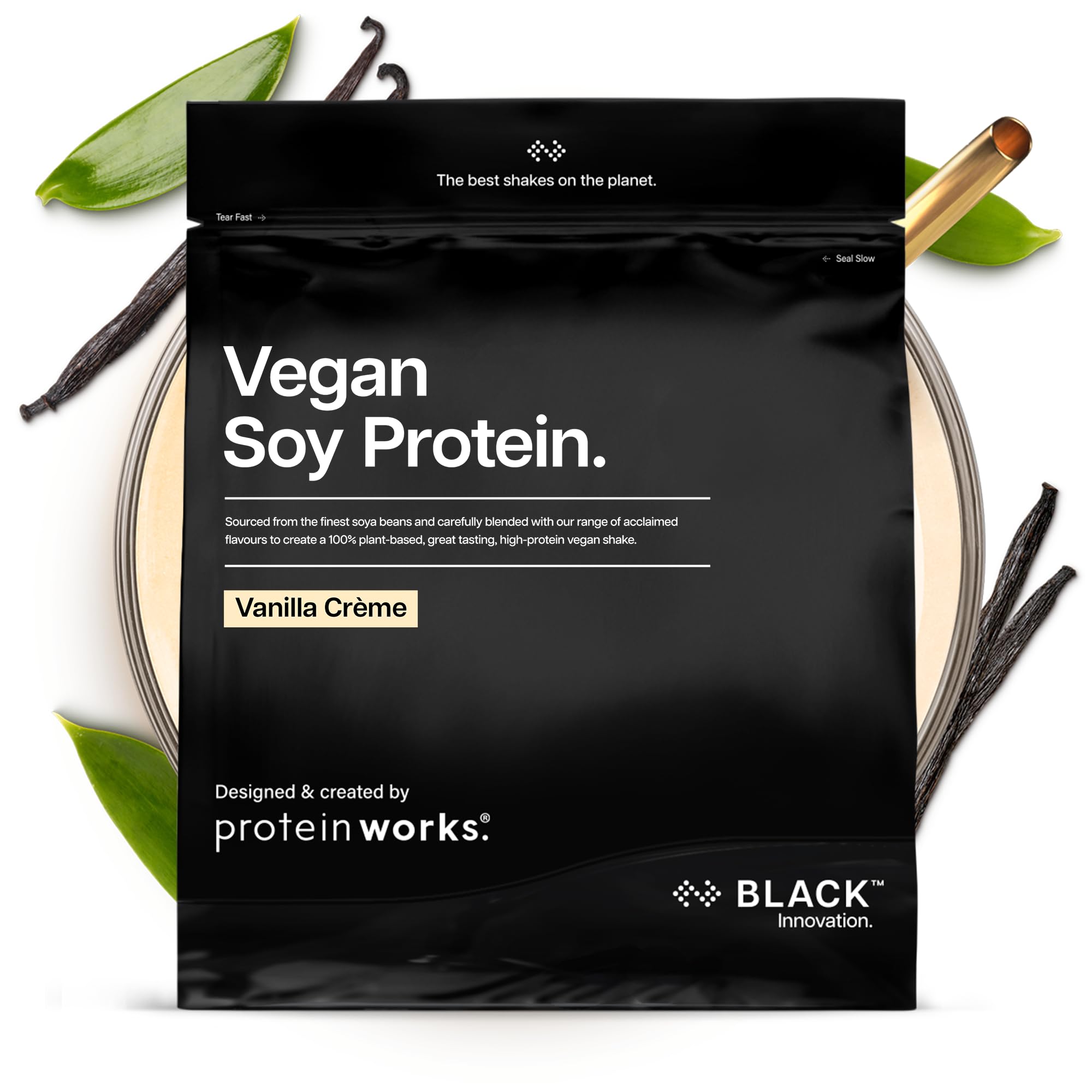 Protein Works | Vegan Soy Protein - Black, Vanilla Crème, 16 Servings, 500g