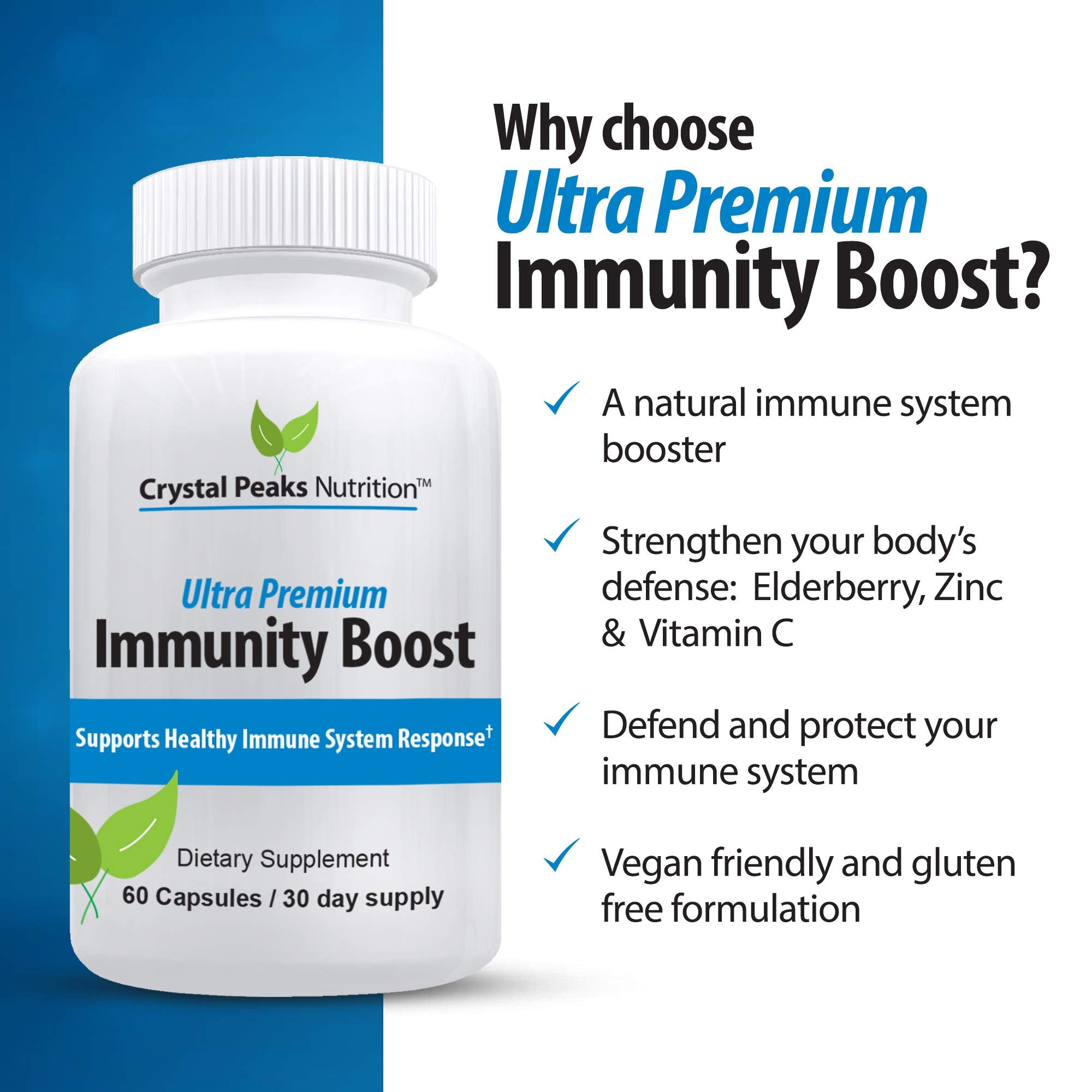 Immune Support Capsules with Elderberry, Vitamin C, Echinacea, Garlic, Zinc, Turmeric, and More for Adult Men and Women - Easy-to-Swallow Immune Support Vitamins - 60 Vegan Capsules (30 Day Supply)