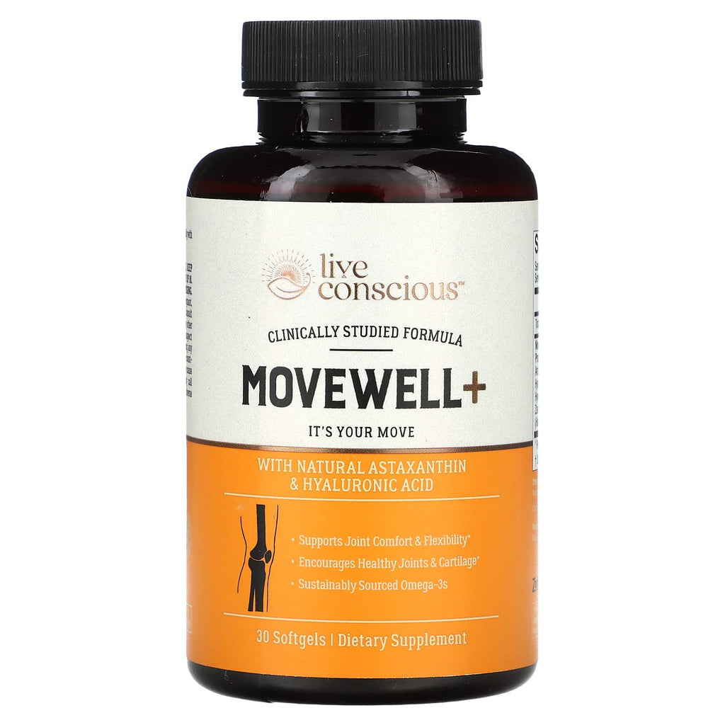 Live Conscious Joint Health Supplement - MoveWell Plus Antarctic Krill Oil, Natural Astaxanthin and Hyaluronic Acid | Outperforms Glucosamine